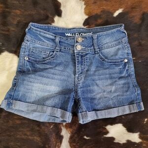 WallFlower Women's Luscious Curvy Denim Shorts Mid-Rise Bling and Belted Insta S